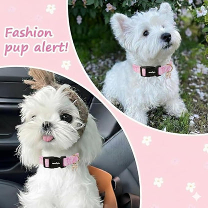 Extra Small Dog Collar, Girl Boy Dog Collars with Bow Pattern, Adjustable Cotton Pink Dog Collar for Puppy, Cute Holiday Collars for Dogs, Ideal for Gifts,Pet Accessory,Daily Walk-XS
