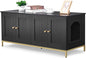 Homhedy Cat Litter Box Enclosure for 2 Cats, Cat Washroom Furniture with Double Room, Pet House with Metal Frame, 47.2”L x 17.7”W x 21.7”H, Black and Gold