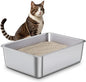 Stainless Steel Litter Box,Metal Cat Litter Box,Medium Cat Litterbox for Kitty or Rabbits, No Smell, Non Stick, Easy to Clean(17.7" L x 13.77" W x 6" H)