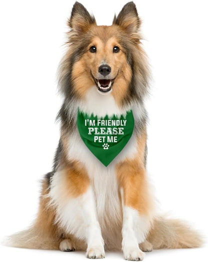 I'm Friendly Please Pet Me Dog Bandana - Green Triangle Scarf for Small to Large Dogs (D50)