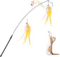 Pawaboo Feather Teaser Cat Toy, Interactive Feather Wand Cats Toy Flying Feathers Cat Catcher with Extra Long 34.5" Wand and Small Bell, Exerciser Playing Toys for Kitten or Cats, Pink+White+Yellow