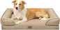 Comfort Expression Orthopedic Dog Bed for Large Dogs 35x22 Inch, Waterproof Supportive Egg Crate Foam Large Pet Bed with Removable Bolster, Dog Couch with Washable Cover & Non-Slip Bottom, Light Brown