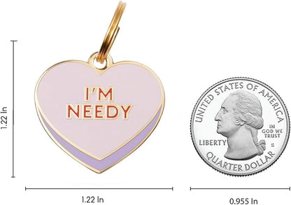 Two Tails Pet Company Personalized 'I'm Needy' Pet ID Tag & Collar Charm - Custom Engraved Dog Tags for Pets - Luxury Brass, Gold Plating