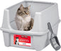 IRIS USA Large Cat Litter Box with Scatter Shield and Scoop, Open Top High Sided Cat Litter Pan, Silver