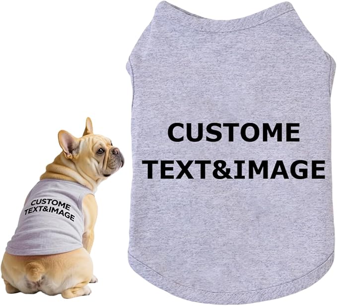 Custom Dog Shirt,Personalized Pet Apparel with Name Text Photo Image,Lightweight Breathable Puppy Kitten Cotton Vest for Small Medium Large Dogs Cats,Puppy Gift (Gray, Small)