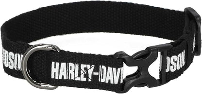 Harley-Davidson Cotton Webbing H-D Text Adjustable Pet Collar – Black/White (L)