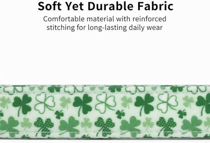 Dog Collars for Medium Dogs, Green Dog Collar for St. Patrick's Day with Green Clover Pattern, Medium Girl Boy Pet Collar with Spring Summer Design, M