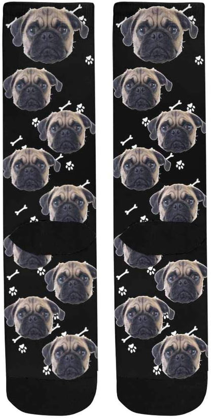 Custom Face Socks, Personalized Dog Lover Pet Photo Picture on Socks Unisex Athletic Crew Socks for Men Women