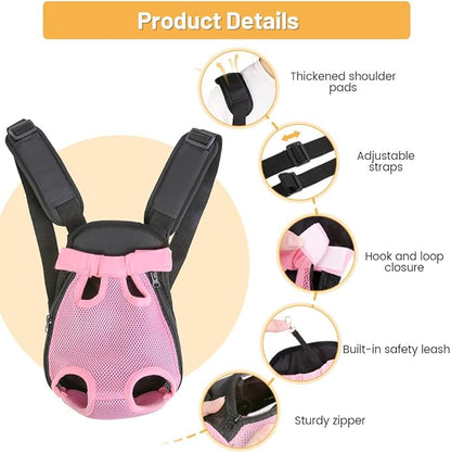Inspack Dog Backpack Carrier/Cat Carrier, Adjustable Pet Front Carriers Travel Bag for Puppy Medium Dogs, Legs Out, Soft Ventilated Doggie Chest Carry Backpacks for Hiking/Camping, 10-16 lbs, Pink