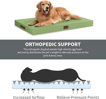 Outdoor Dog Bed for Medium Dogs, Waterproof Dog Crate Mat Orthopedic Egg Crate Foam Pet Bed with Washable Removable Oxford Cover, Light Green