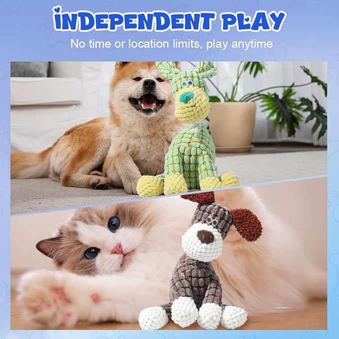2025 New Dog Toys, Indestructible Plush Dog Toy, Dogs Toys for Aggressive Chewers, Dogs Squeaky Chew Toy for Indoor Pups Teething (Brown+Green)