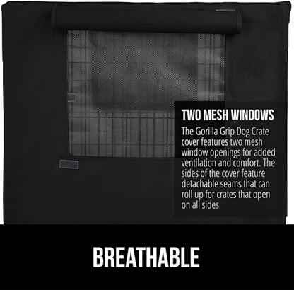 GORILLA GRIP Dog Crate Covers Compatible with Amazon Basics Dog Crates, All Sides Open, Privacy Cover Fits 36" Wire Kennel, Breathable Mesh Windows, Light Reducing Puppy Training Cage Topper, Black
