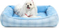 MIHIKK Rectangle Dog Beds for Small Medium Dogs & Cats, Orthopedic Sleeping Pet Bed for Couch with Durable Puppy Cuddler and Anti-Slip Bottom Machine Washable 25 * 21 Inch (Blue)