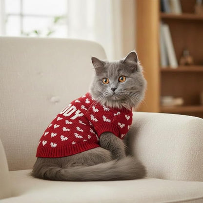 Custom Knit Sweater for Dogs and Cats, Personalized with Name and Heart, Soft and Cozy Holiday Pet Wear, Ideal for Winter Days, Special Occasions, and Valentine's Gift
