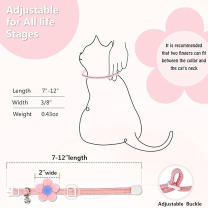 Cat Collar, HANSHILAI Kitten Collar with Bells, Cute Cat Collar Breakaway for Girl Boy with Flower,Collar para Gatos (2 Pack) (Blue & Pink)