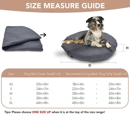 Dog Bed Cover Waterproof Replacement Machine Washable Covers for 24x24 Inch Dog Bed Heavy Duty Scratch Resistant Mattress Protector Pet Bed Round Grey Cover Only