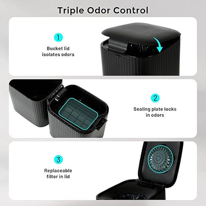 Cat Litter Trash Can for Odor Control, Hands-Free Patent Structure Litter Disposal System with 2 Refill Cartridge Dual-Color Bags Last Up to 36 Weeks