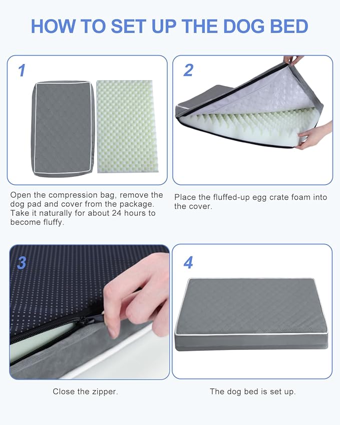 KSIIA Dog Bed for Crate Pad Waterproof for Small Dogs with Removable Washable Cover, Egg Crate Foam and Non-Slip Bottom, 23x17 Inch, Dark Gray