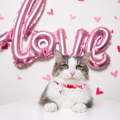 PUPTECK Breakaway Cat Collars with Bell - Pet Collar 3 Pack for Girl Boy Kittens Puppies and Small Pets, Pink Heart Rose