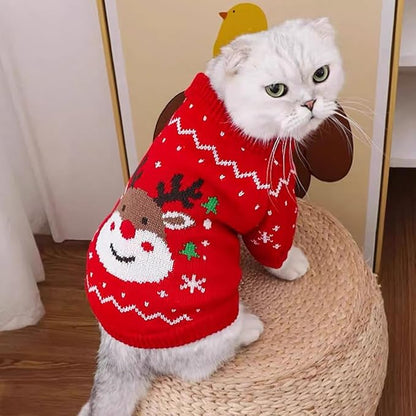 Christmas Dog Outfit Red Puppy Sweater for Small Dogs Girl Boy Elk Snowflake Cat Knitwear Reindeer Knitted Pet Clothes Santa Deer Costume for Chihuahua Yorkie Poodle (Red-2, X-Small)