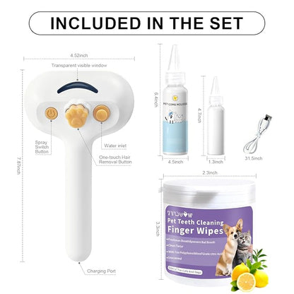 Pet Steam Brush for Dog & Cat – shower bath brush – Steam for Shedding & Grooming Water Brush for Long & Short Haired Pets Spritz Defur Comb 3-in-1 Spray Hair Removal Comb