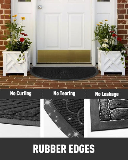 tchdio Door Mat Outdoor Indoor Entrance Doormat-Semicircular Durable Rubber Non Slip Front Door Mat for Outside Inside Entry Entryway Dirt Trapper WelcomeMat for Muddy Paws and Shoes-Black 24”x36”