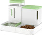 Gravity Cat Feeder and Water Dispenser, 2 in 1 Cat Self Feeder with 180 Degree Rotatable, Automatic Feeding Large Capacity for Small Medium Dog Puppy Kitten, White & Green, 0.8 Gallon x 2