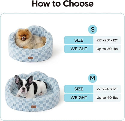 Joydeco Cloud Dog Bed for Small Dogs & Cats, Washable Pet Bed with Orthopedic Foam and Removable Checkered Plush Pad, Non-Slip Bottom for Indoor Puppies and Kittens, 22x20 Inch, Light Blue
