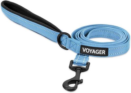 Best Pet Supplies Voyager Reflective Dog Leash or Collar with Neoprene Handle, for Small, Medium, and Large Breed Puppies, Cute and Heavy Duty for Walking, Running and Training - Baby Blue (Leash), M