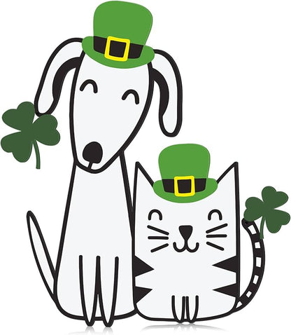 Fiwochic St Patrick's Dogs Cat Decorations Metal Shamrock Wall Art Irish Pet Hanging Signs Farmhouse Rustic Irish Clover Green Decor Gift for Front Door Porch Hallway Outdoor Garden 15.8 x 12 Inch