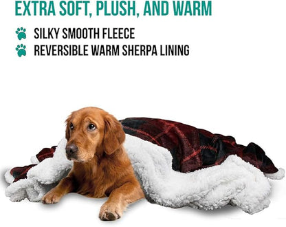 PetAmi Dog Blanket for Bed, XL Pet Blanket Large Dogs, Fleece Furniture Couch Cover Protector Sofa Car Crate Kennel, Soft Sherpa Cat Throw Plush Reversible Washable, Twin 60x80 Plaid Red