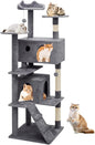 Athena Collection Cat Climbing Tree - 70 Inch Indoor Cat Activity Center with Multi-Levels, Cat Condo, Scratching Post, Dangling Ball, Dark Gray