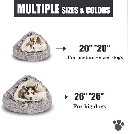 ShinHye Cat Bed Round Plush Fluffy Hooded Cat Bed Cave, Cozy for Indoor Cats or Small Dog beds, Soothing Pet Beds Doughnut Calm Anti-nxiety Dog Bed - Waterproof Bottom Washable (26×26inch, Coffee)