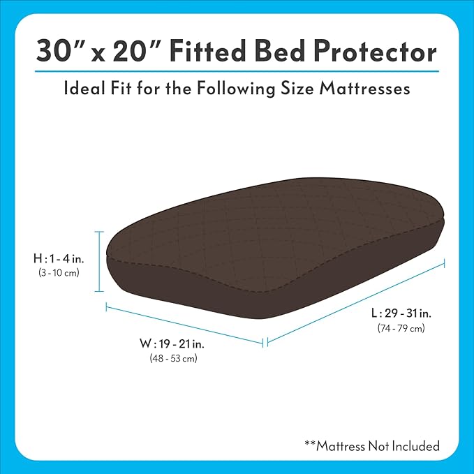 Paw Inspired Waterproof Fitted Cover for Dog Bed | Washable Bed Protector for Dog Mattress | Removable Replacement Cover for Small Pet Bed (Dark Brown, 30 x 20 x 5 Inch)