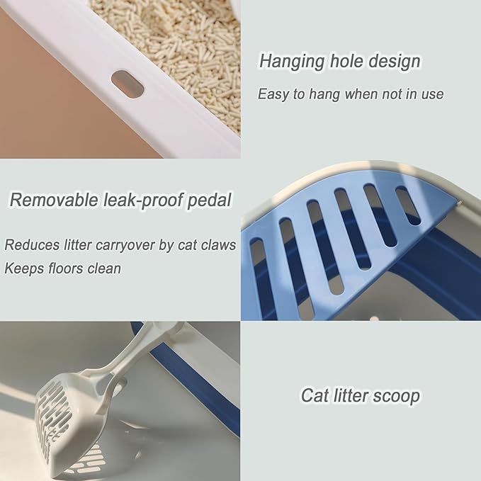Senior Cat Litter Boxes, Collapsible Open Low Entry Cat Litter Pan with Scoop Travel Kitty Potty Pan Foldable Pet Toilet for Sick Disabled Older Elderly Cats 20.9x15.7x5.7 inch