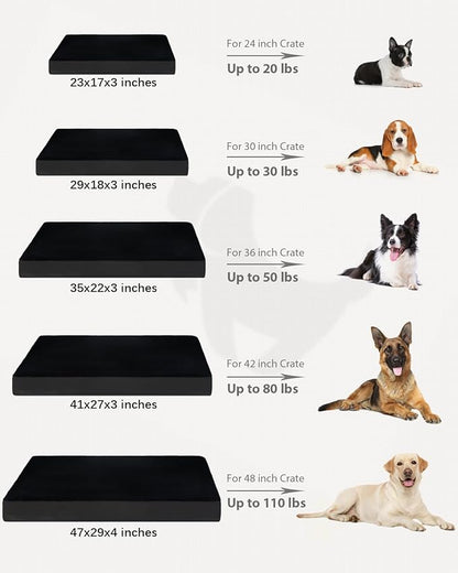 KSIIA Orthopedic Dog Bed Crate Waterproof Pet Mats for Large Dogs Deluxe Plush Washable Pet Bed with Egg Crate Foam & Removable Cover, 35 x 22 Inch, Black