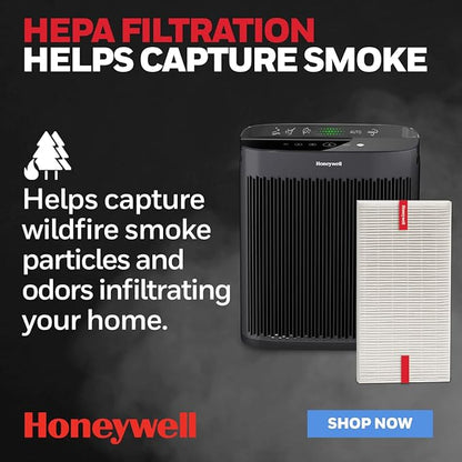 Honeywell HEPA Air Purifier Filter R, 2-Pack for HPA 100/200/300 and 5000 Series - Airborne Allergen Air Filter Targets Wildfire/Smoke, Pollen, Pet Dander, and Dust