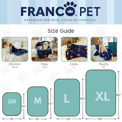 Franco Pet Superman DC Comics Super Soft Cozy Waterproof Sherpa-Backed Blanket Throw for Medium Dogs, Couch/Bed/Car, 40x50 (Officially Licensed Product)