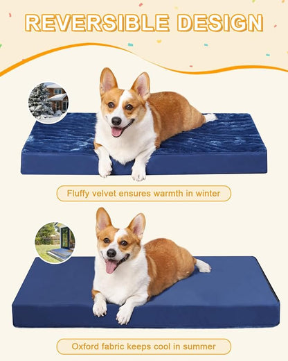 KSIIA Orthopedic Dog Crate Bed Waterproof Dog beds for Small Dogs Deluxe Plush Washable Pet Mat with Egg Crate Foam & Removable Cover, 23 x 17 Inch, Blue