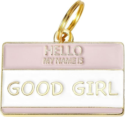 Two Tails Pet Company Personalized 'Good Girl' Pet ID Tag & Collar Charm - Custom Engraved Dog Tags for Pets - Luxury Brass, Gold Plating