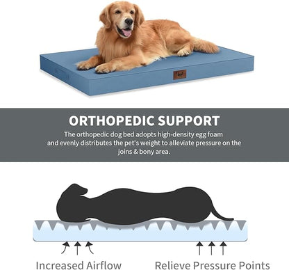 Outdoor Extra Large Dog Bed, Jumbo Waterproof Dog Bed for Large Dogs, Orthopedic Egg Crate Foam Pet Mat with Removable Oxford Cooling Cover, Blue