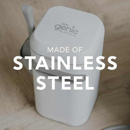 Litter Genie Platinum Pail Made of Durable Stainless Steel Includes 1 Easy Roll Refill