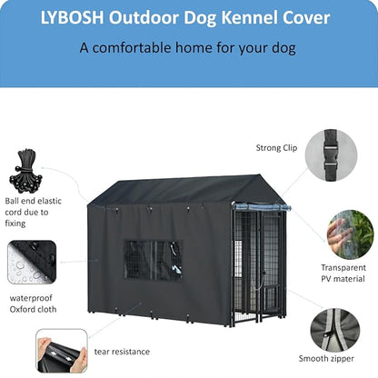 Outdoor Dog Kennel Cover - Full Coverage for 8.1'Dx4.1'Wx6'H Dog Cages, Outdoor Dog Kennel Insulation Cover, with Transparent Window and Fleece Insulation Lining, Black（Excluding Dog kennels）
