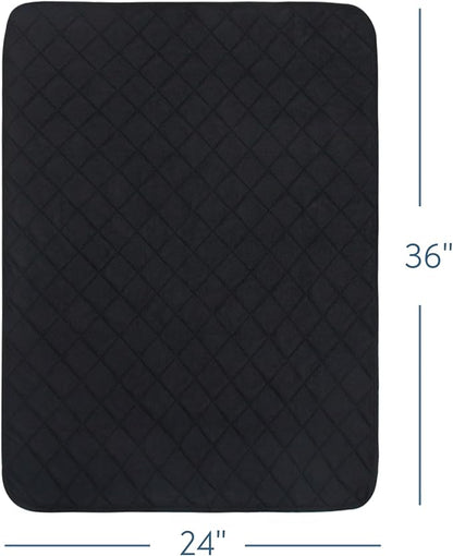 Washable Incontinence Bed Pads, Reusable Underpads for Kids, Adults, Elderly, Hospitals & Pets, Waterproof Bed Protector Pad for Bed, Sofa, Floor, Super Absorbent Bed Pee Pad 24" x 36"- Black