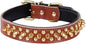 Spiked Studded Dog Collar, Genuine Leather Dog Collar, Adjustable Pet Collars for Medium Large Bulldog Pitbull Mastiff Poodle Boxer (M:29-38cm, Brown)