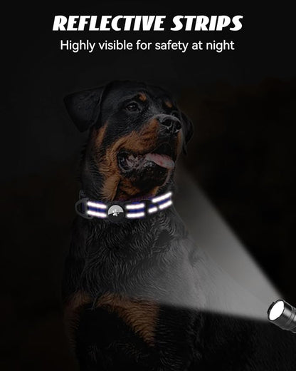 Joytale Airtag Dog Collar, Reflective Pet Collar with Waterproof AirTag Holder, Dual D-Rings, Soft Padded Adjustable for Medium Dogs, Navy Blue, M