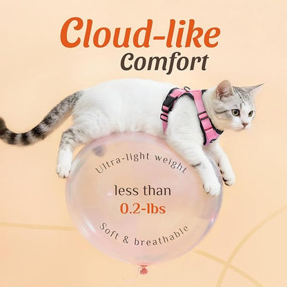Dooradar Cat Harness and Leash Set, Escape Proof Safe Adjustable Kitten Vest Harnesses for Walking, Easy Control Soft Breathable Mesh Jacket with Reflective Strips for Cats, Pink, XS