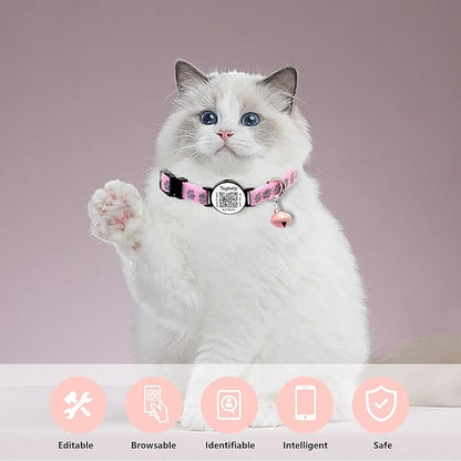 6 Pack Breakaway Cat Collar with QR Code & Bell, Reflective Safety Collars with Online Pet ID Storage, Adjustable Nylon Collars for Multiple Cats (Mixed Colors)