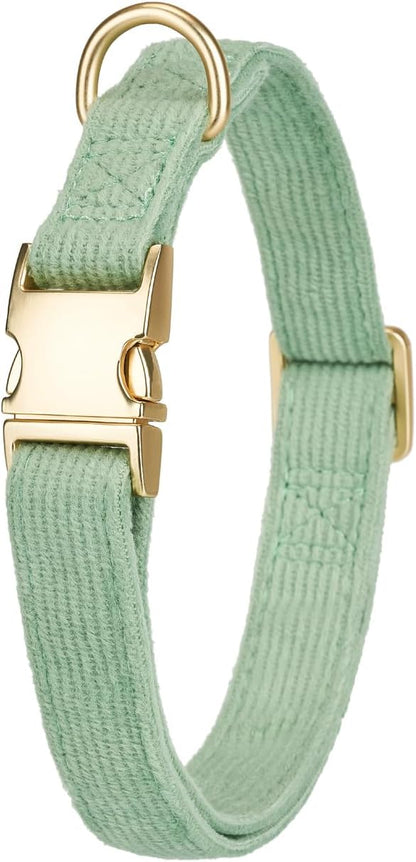Soft Cotton Dog Collar with Metal Buckle Adjustable Heavy Duty Comfy Corduroy Collars for Small Medium Large Dogs,Grass Green,Large