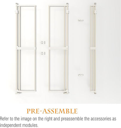 74-98" Extra Tall Cat Gate,Fits 33.85-42" Wide Opening,No Drilling Pressure Mount Design,Innovation Transparent Double Opening Pet Gate,Double Doors for Doorways/Stairs/Kitchen/Home, White